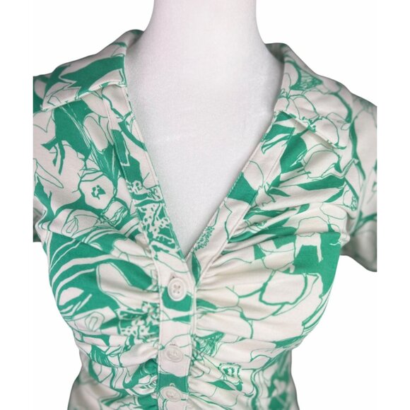 Anthropologie Maeve Ruched Floral Blouse Short Sleeve Womens Top X-Small - Picture 2 of 15